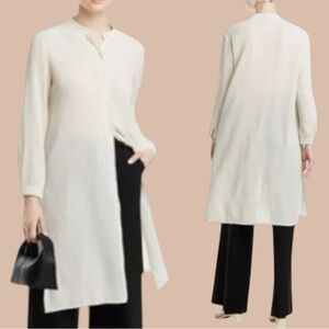 Eileen Fisher Accordion Silk Jacquard Mandarin Collar Long Shirt in Bone Size 2X